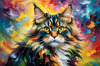Expressive Maine Coon Art Print with Colorful Aura