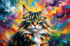Expressive Maine Coon Art Print with Colorful Aura