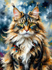 Expressive Maine Coon Art Print with Colorful Aura
