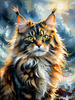 Expressive Maine Coon Art Print with Colorful Aura