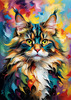 Expressive Maine Coon Art Print with Colorful Aura