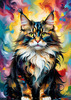 Expressive Maine Coon Art Print with Colorful Aura