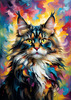 Expressive Maine Coon Art Print with Colorful Aura