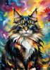 Expressive Maine Coon Art Print with Colorful Aura