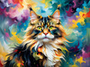 Expressive Maine Coon Art Print with Colorful Aura