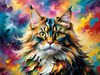 Expressive Maine Coon Art Print with Colorful Aura