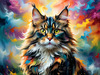 Expressive Maine Coon Art Print with Colorful Aura