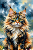 Expressive Maine Coon Art Print with Colorful Aura