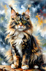 Expressive Maine Coon Art Print with Colorful Aura