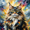 Expressive Maine Coon Art Print with Colorful Aura