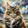 Expressive Maine Coon Art Print with Colorful Aura