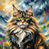 Expressive Maine Coon Art Print with Colorful Aura