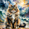 Expressive Maine Coon Art Print with Colorful Aura