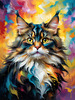 Expressive Maine Coon Art Print with Colorful Aura