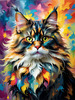 Expressive Maine Coon Art Print with Colorful Aura