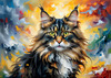 Expressive Maine Coon Art Print with Colorful Aura