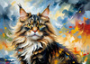 Expressive Maine Coon Art Print with Colorful Aura