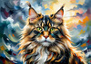 Expressive Maine Coon Art Print with Colorful Aura