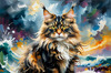 Expressive Maine Coon Art Print with Colorful Aura