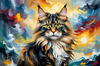 Expressive Maine Coon Art Print with Colorful Aura