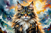 Expressive Maine Coon Art Print with Colorful Aura