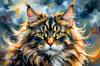 Expressive Maine Coon Art Print with Colorful Aura