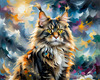 Expressive Maine Coon Art Print with Colorful Aura