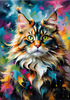 Expressive Maine Coon Art Print with Colorful Aura