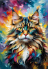 Expressive Maine Coon Art Print with Colorful Aura