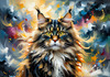Expressive Maine Coon Art Print with Colorful Aura
