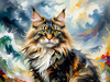 Expressive Maine Coon Art Print with Colorful Aura