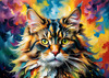 Expressive Maine Coon Art Print with Colorful Aura