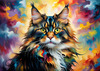 Expressive Maine Coon Art Print with Colorful Aura