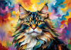 Expressive Maine Coon Art Print with Colorful Aura
