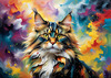 Expressive Maine Coon Art Print with Colorful Aura