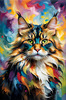 Expressive Maine Coon Art Print with Colorful Aura