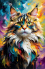 Expressive Maine Coon Art Print with Colorful Aura
