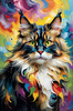 Expressive Maine Coon Art Print with Colorful Aura