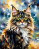Expressive Maine Coon Art Print with Colorful Aura