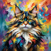 Expressive Maine Coon Art Print with Colorful Aura