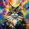 Expressive Maine Coon Art Print with Colorful Aura