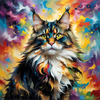 Expressive Maine Coon Art Print with Colorful Aura