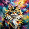 Expressive Maine Coon Art Print with Colorful Aura