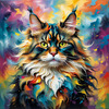 Expressive Maine Coon Art Print with Colorful Aura
