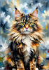 Expressive Maine Coon Art Print with Colorful Aura