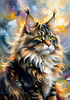 Expressive Maine Coon Art Print with Colorful Aura
