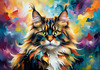 Expressive Maine Coon Art Print with Colorful Aura