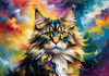 Expressive Maine Coon Art Print with Colorful Aura
