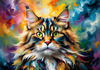 Expressive Maine Coon Art Print with Colorful Aura