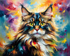 Expressive Maine Coon Art Print with Colorful Aura